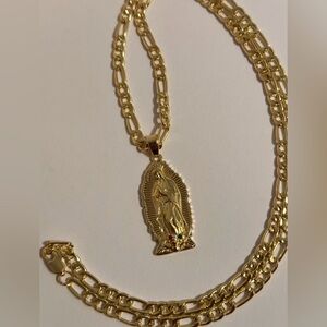 Gold Tone Virgin Mary Pendant Necklace Brand New Our Lady Of Guadalupe